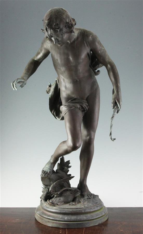 Eugene Quinton (d.1892). A 19th century French F. Barbedienne bronze figure of a classical archer, H.29in.